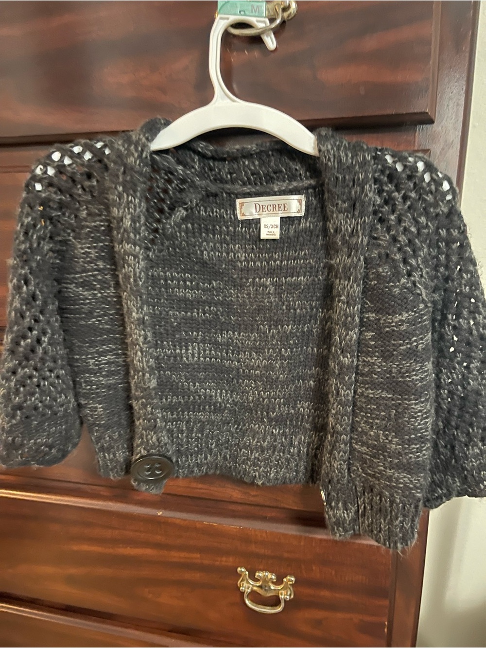 Decree Charcoal Open-Knit Cropped Shrug